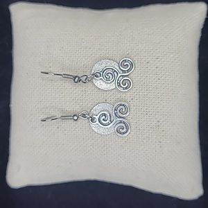 Triskelion Earrings Silver Tone Triskele Celtic Pagan Wiccan Symbol Drop Dangle
